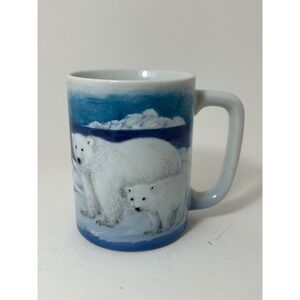 Vintage Otagiri Japan Polar Bear and Cub Arctic Iceberg Coffee Mug Blue White